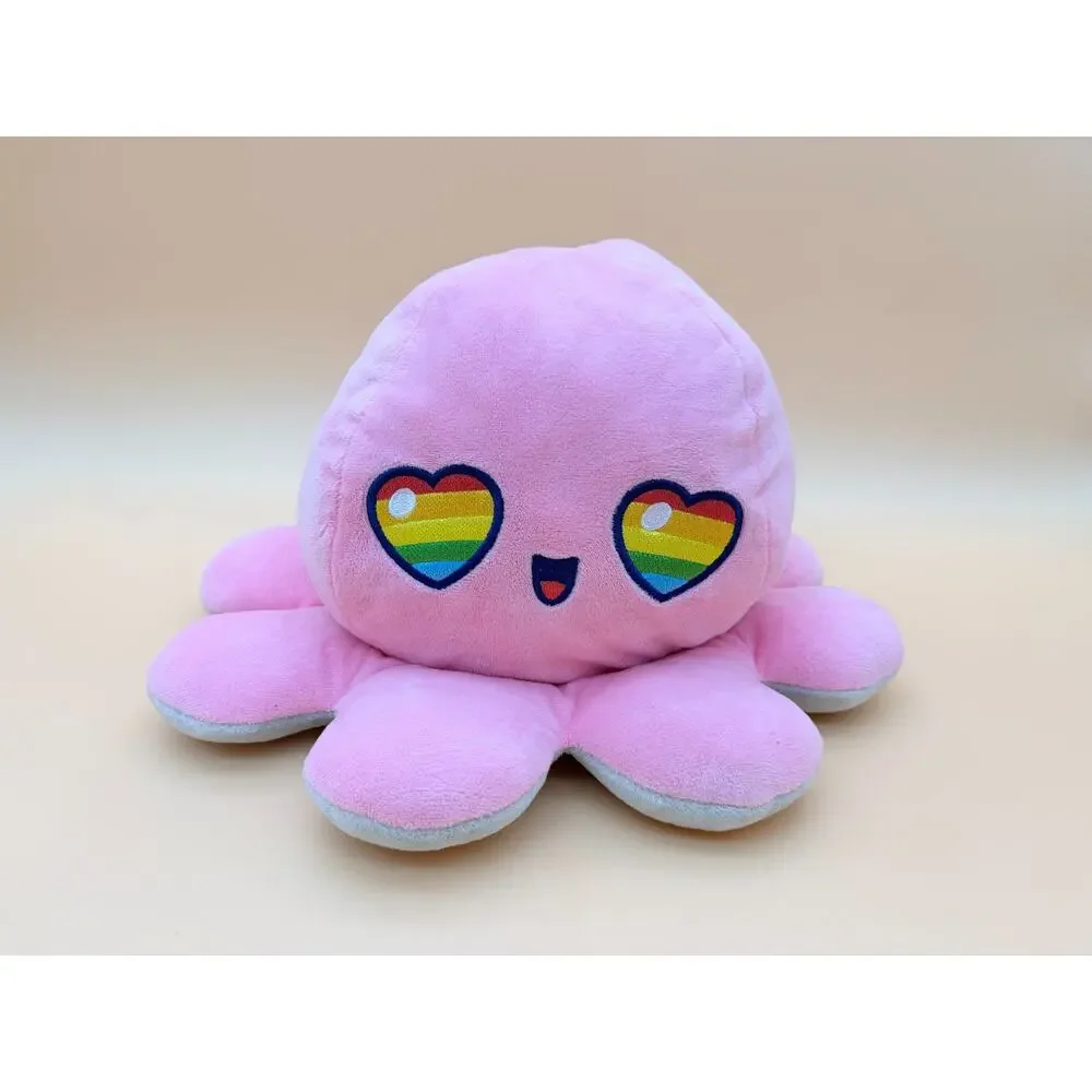 TeeTurtle Reversible Octopus Plush Pink Gray Rainbow Pride Heart Eyes LGBTQ